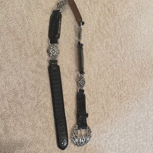 Brighton Black Croc Embossed Belt with Silver Accents